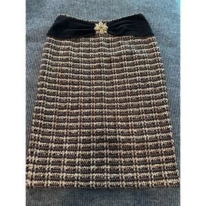 VTG St. John Couture Pencil Skirt Womens 6 Shimmer Tweed Jewel Broach Faux Belt